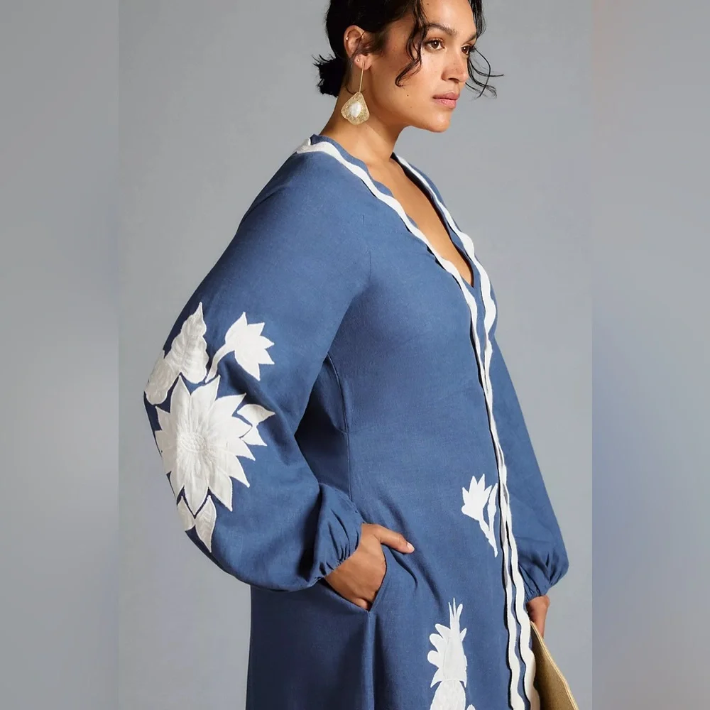 FARM Rio Blue Maxi Dress with White Appliqué - Picture 3 of 8